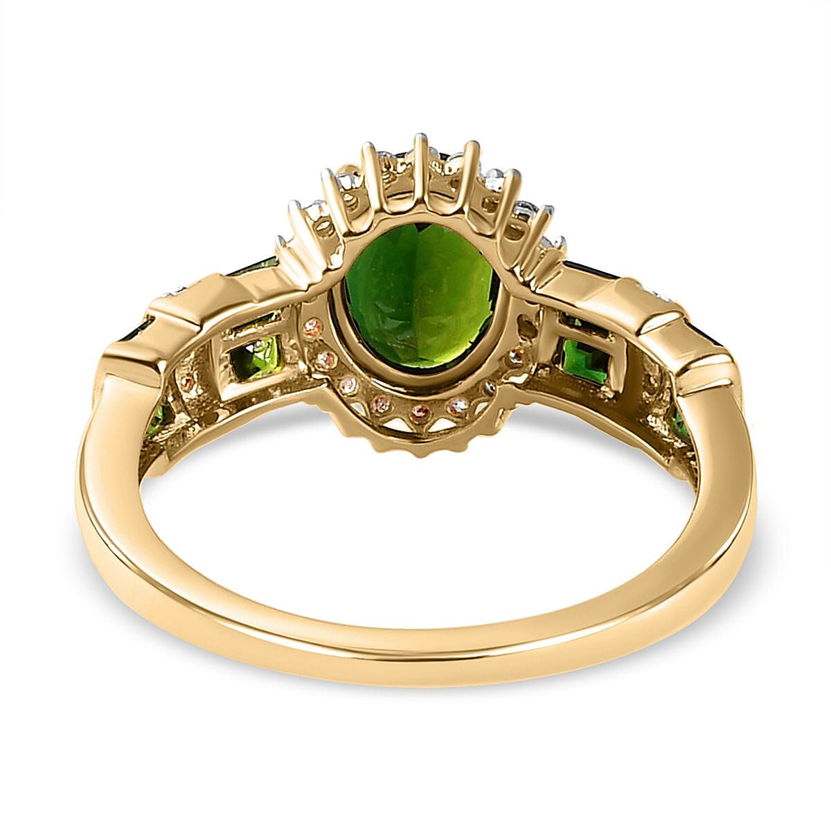 9K Yellow Gold Green Tourmaline and Diamond Ring 1.71 Ct. 9K Yellow Gold Green Tourmaline and Diamond Ring 1.71 Ct.