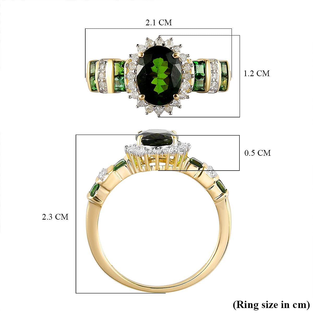 9K Yellow Gold Green Tourmaline and Diamond Ring 1.71 Ct. 9K Yellow Gold Green Tourmaline and Diamond Ring 1.71 Ct.
