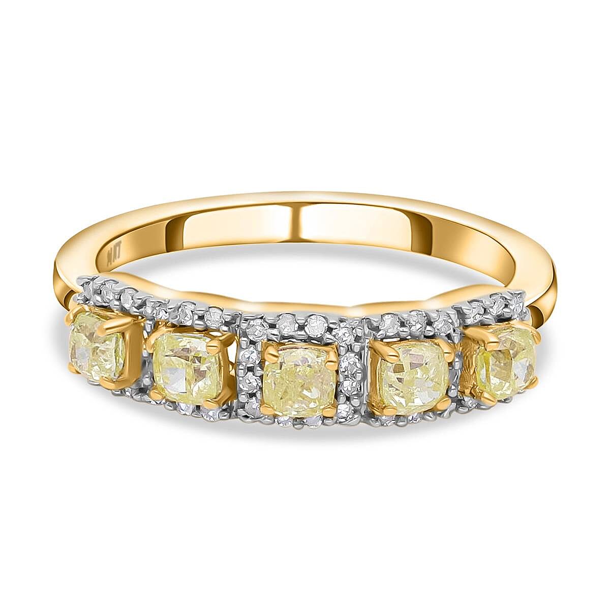 Super Find - 14K Yellow Gold SGL Certified Natural Yellow Diamond (I1-I2) and White Diamond (I1-I2-G-H) Ring 1.00 Ct.