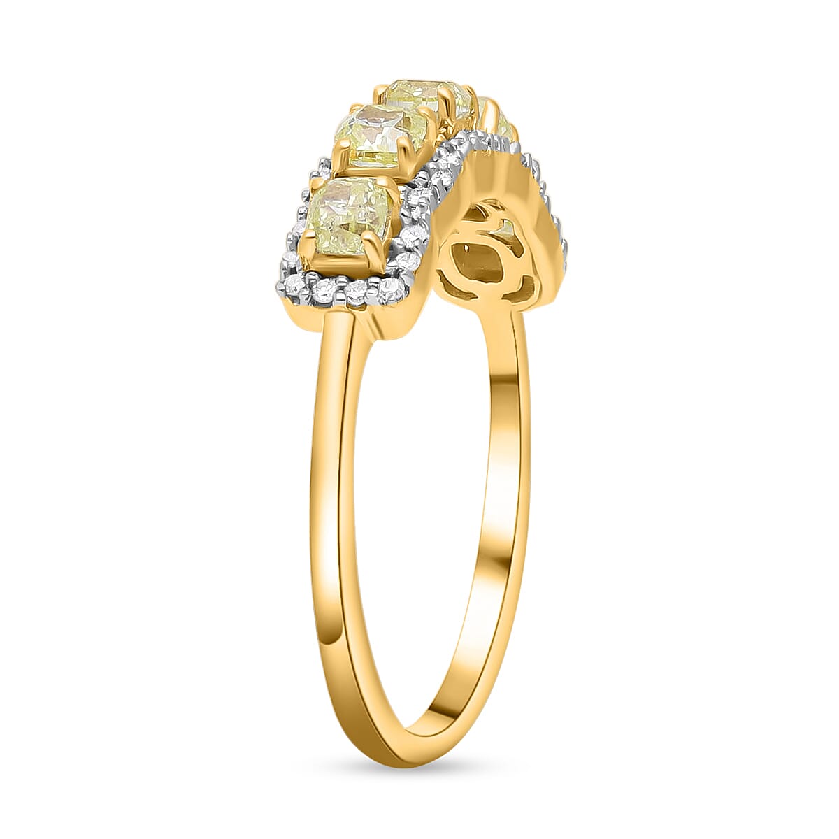 Super Find - 14K Yellow Gold SGL Certified Natural Yellow Diamond (I1-I2) and White Diamond (I1-I2-G-H) Ring 1.00 Ct.