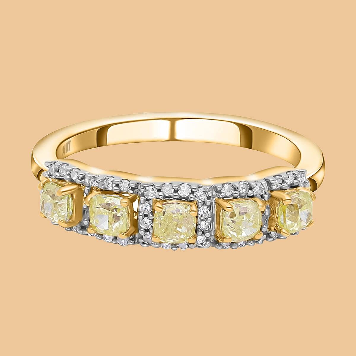 Super Find - 14K Yellow Gold SGL Certified Natural Yellow Diamond (I1-I2) and White Diamond (I1-I2-G-H) Ring 1.00 Ct.