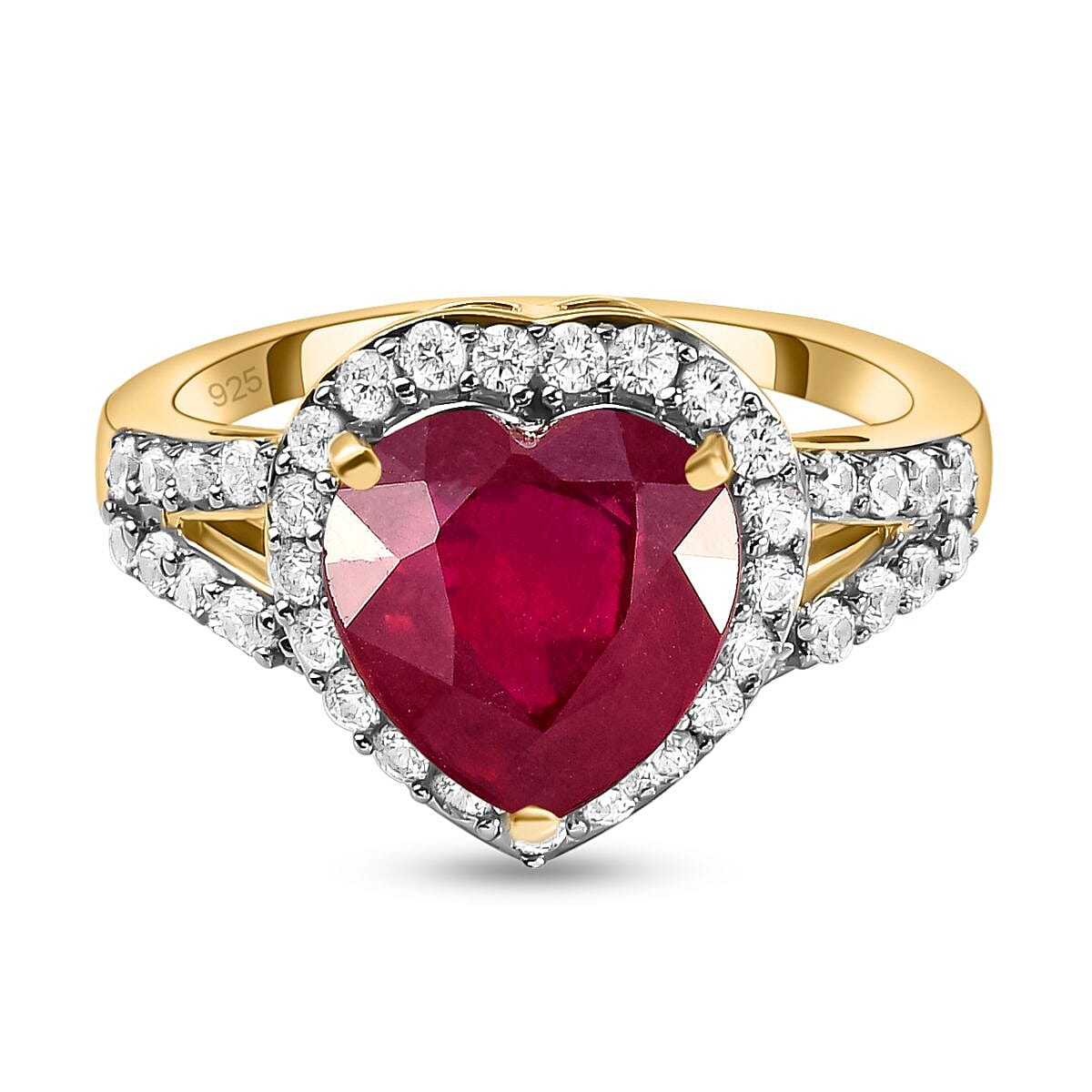 Cabo Delgado Ruby and Natural Cambodian Zircon Ring in Vermeil Yellow Gold Overlay Sterling Silver 3.65 Ct.
