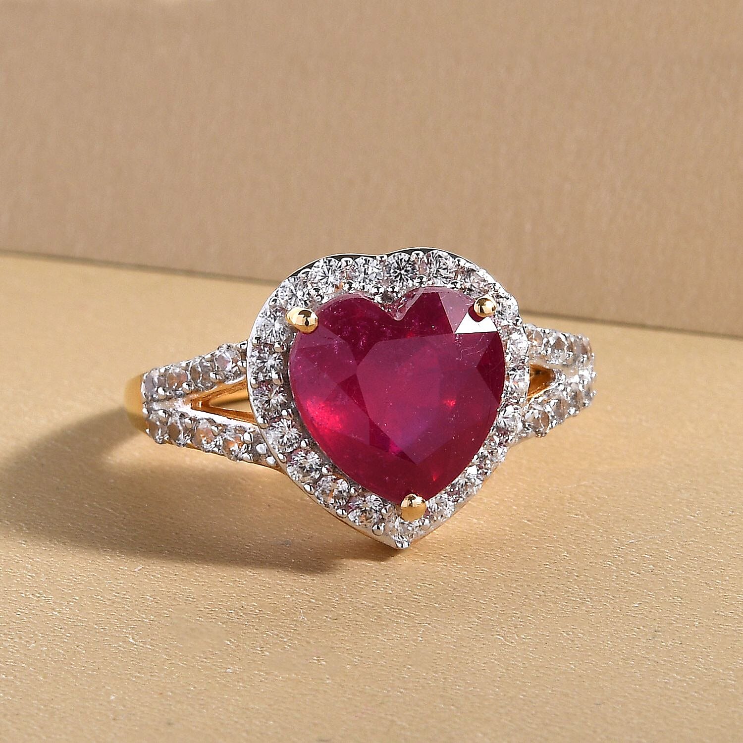 Cabo Delgado Ruby and Natural Cambodian Zircon Ring in Vermeil Yellow Gold Overlay Sterling Silver 3.65 Ct.