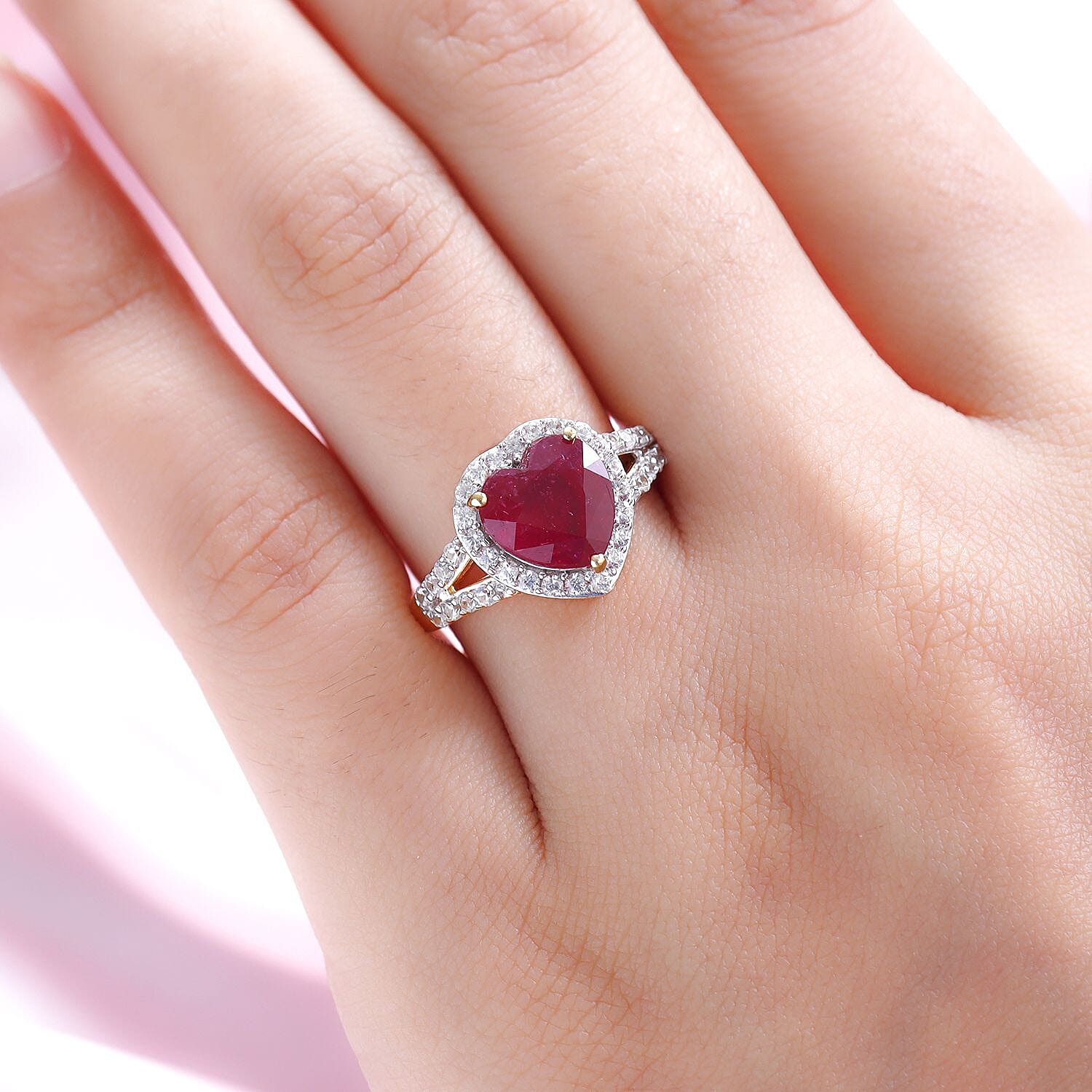 Cabo Delgado Ruby and Natural Cambodian Zircon Ring in Vermeil Yellow Gold Overlay Sterling Silver 3.65 Ct.