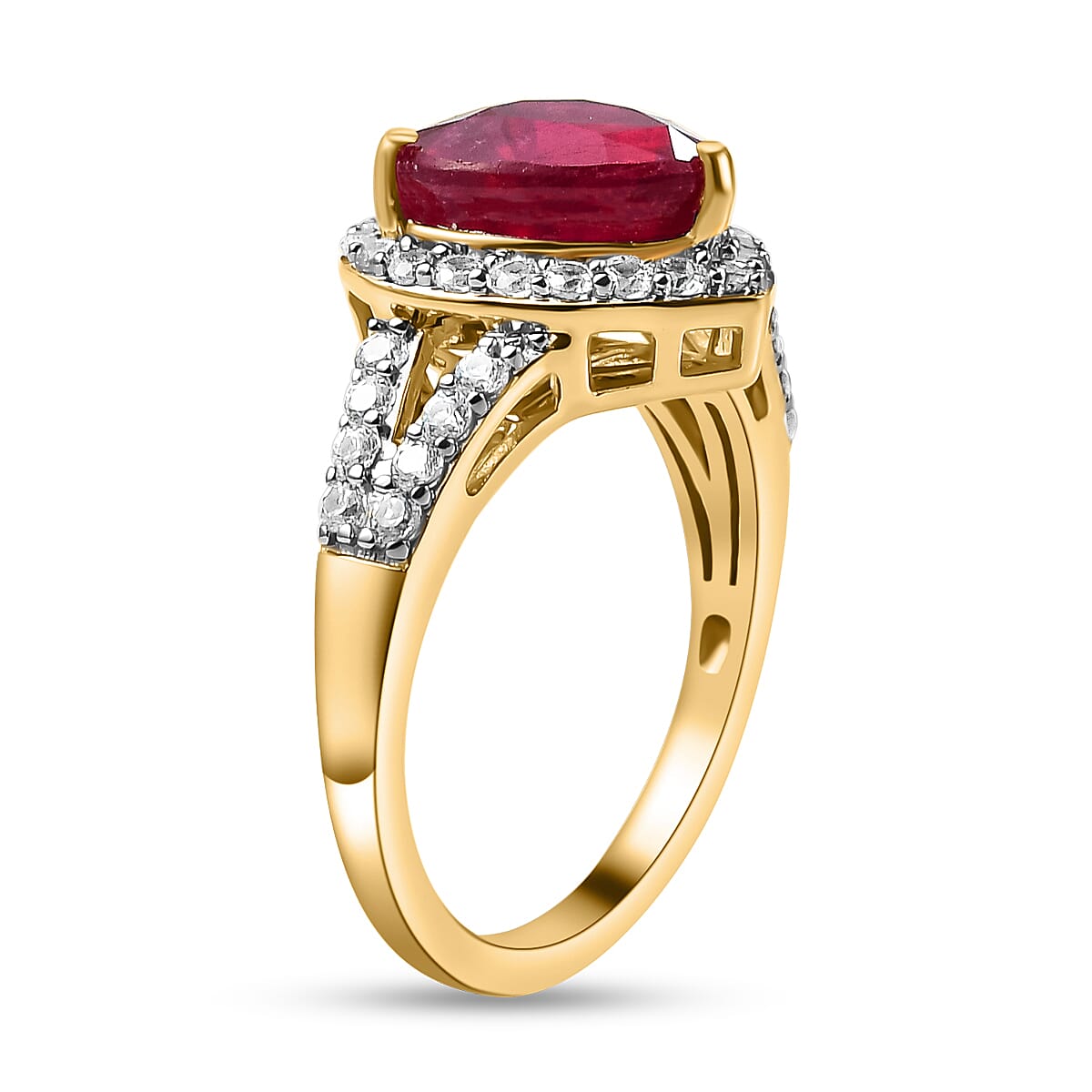 Cabo Delgado Ruby and Natural Cambodian Zircon Ring in Vermeil Yellow Gold Overlay Sterling Silver 3.65 Ct.