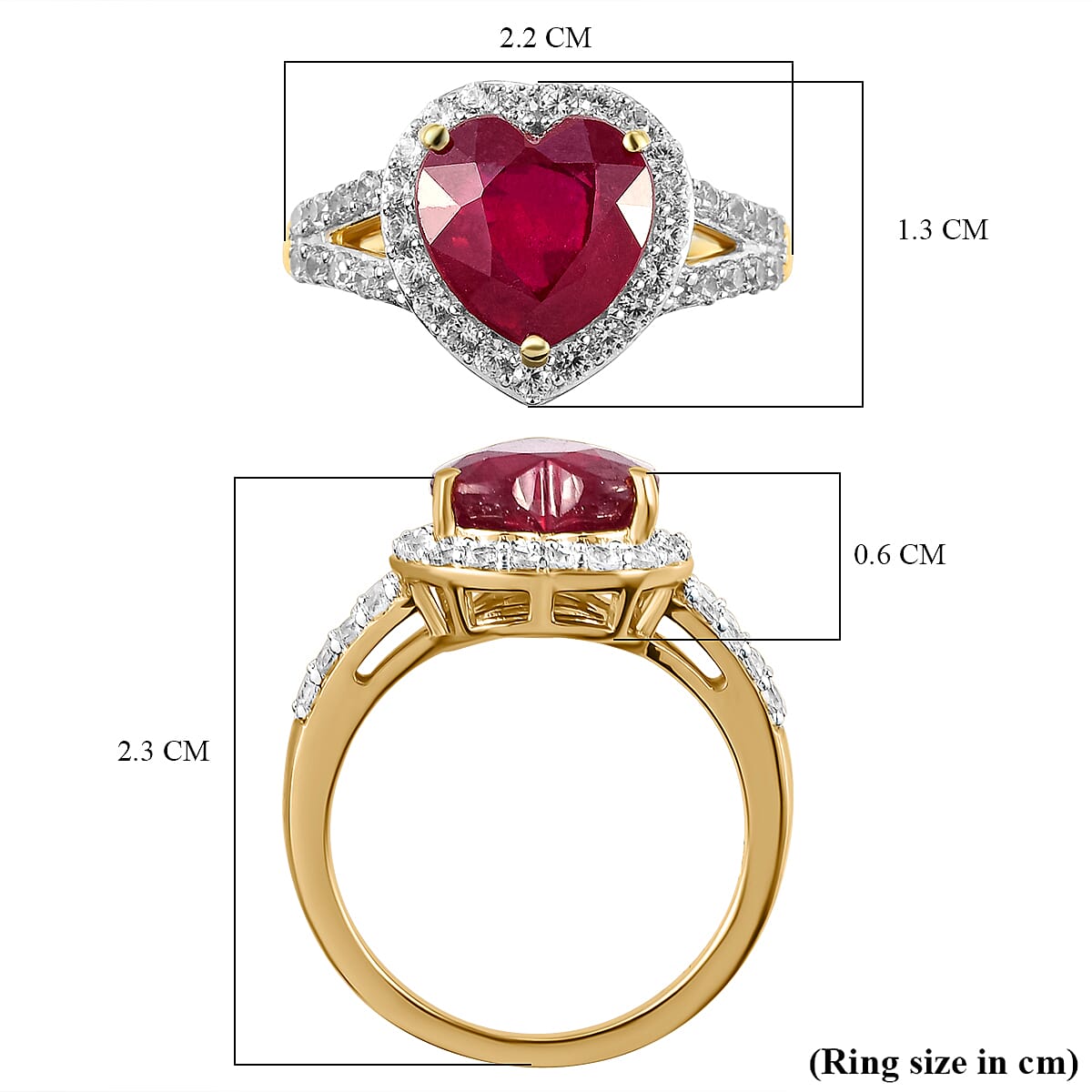 Cabo Delgado Ruby and Natural Cambodian Zircon Ring in Vermeil Yellow Gold Overlay Sterling Silver 3.65 Ct.