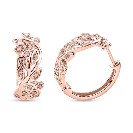 Natural Pink Diamond Earrings With Hoop in 18K Vermeil Rose Gold Plated Sterling Silver 0.32 Ct.