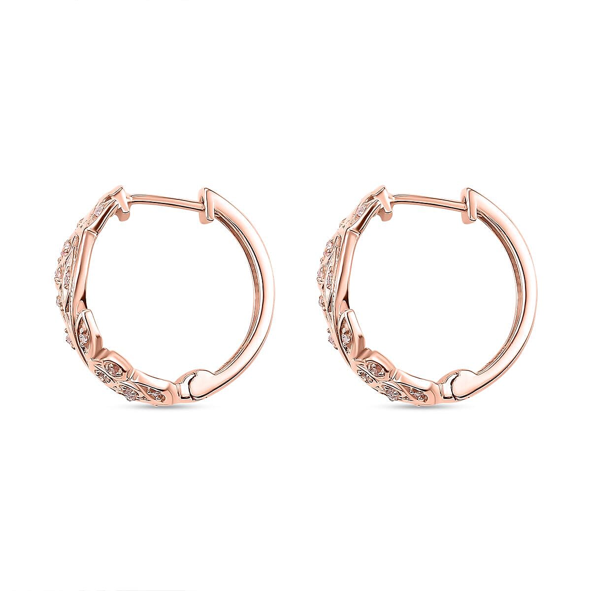 Natural Pink Diamond Earrings With Hoop in 18K Vermeil Rose Gold Plated Sterling Silver 0.32 Ct.