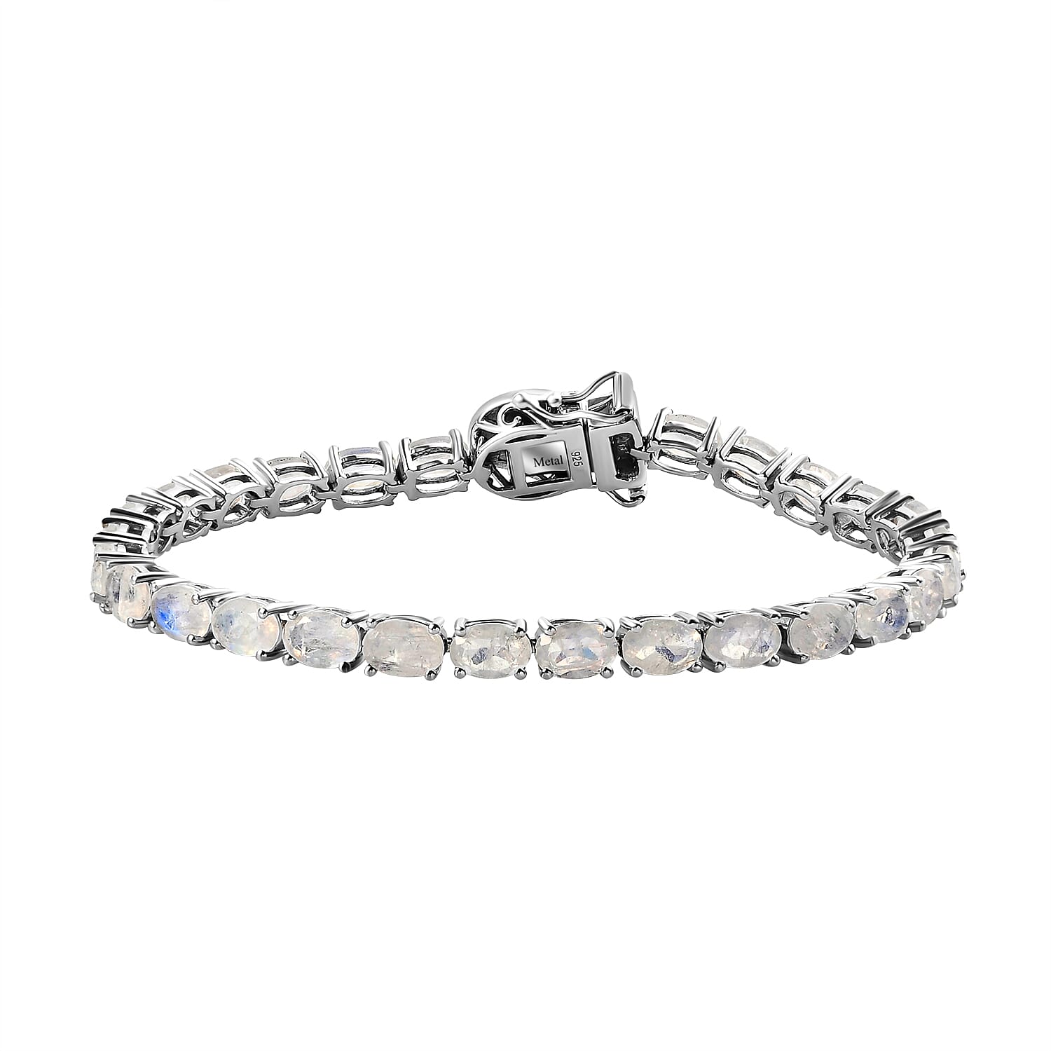 Moon Glow Stone and Diamond Bracelet (Size - 7) in Platinum Overlay Sterling Silver 12.26 Ct, Silver Wt. 9.27 Gms