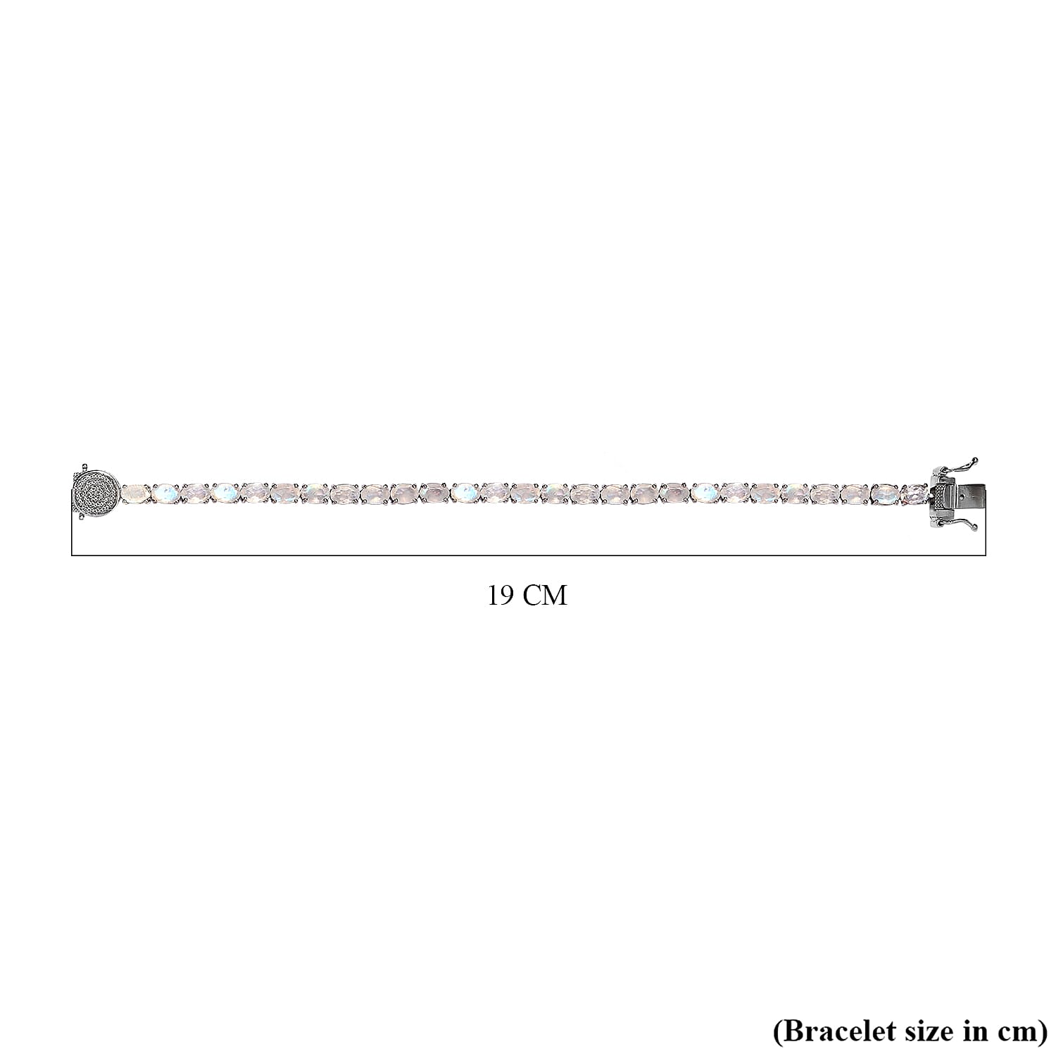 Moon Glow and White Diamond Tennis Bracelet (Size - 8) with GB Lock Box in Platinum Overlay Sterling Silver 14.08 Ct, Silver Wt. 10.43 Gms