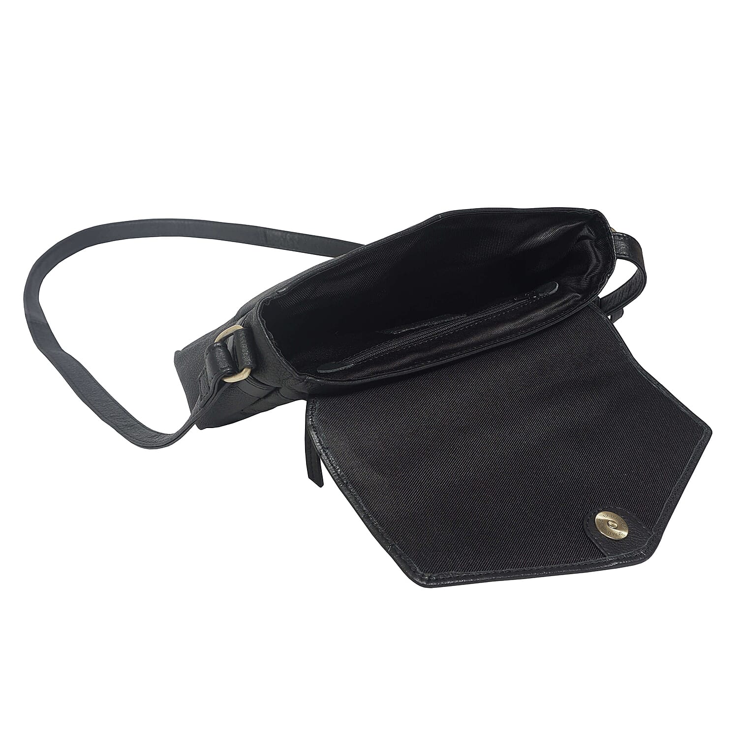 Genuine Leather Crossbody Bag (Size 23x18x5 cm) - Black