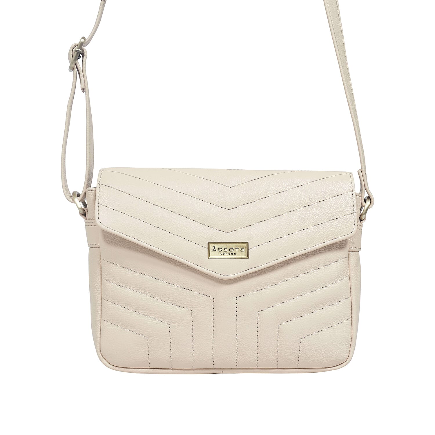 Assots London Genuine Leather Jessica Quilted Crossbody Bag - Nude