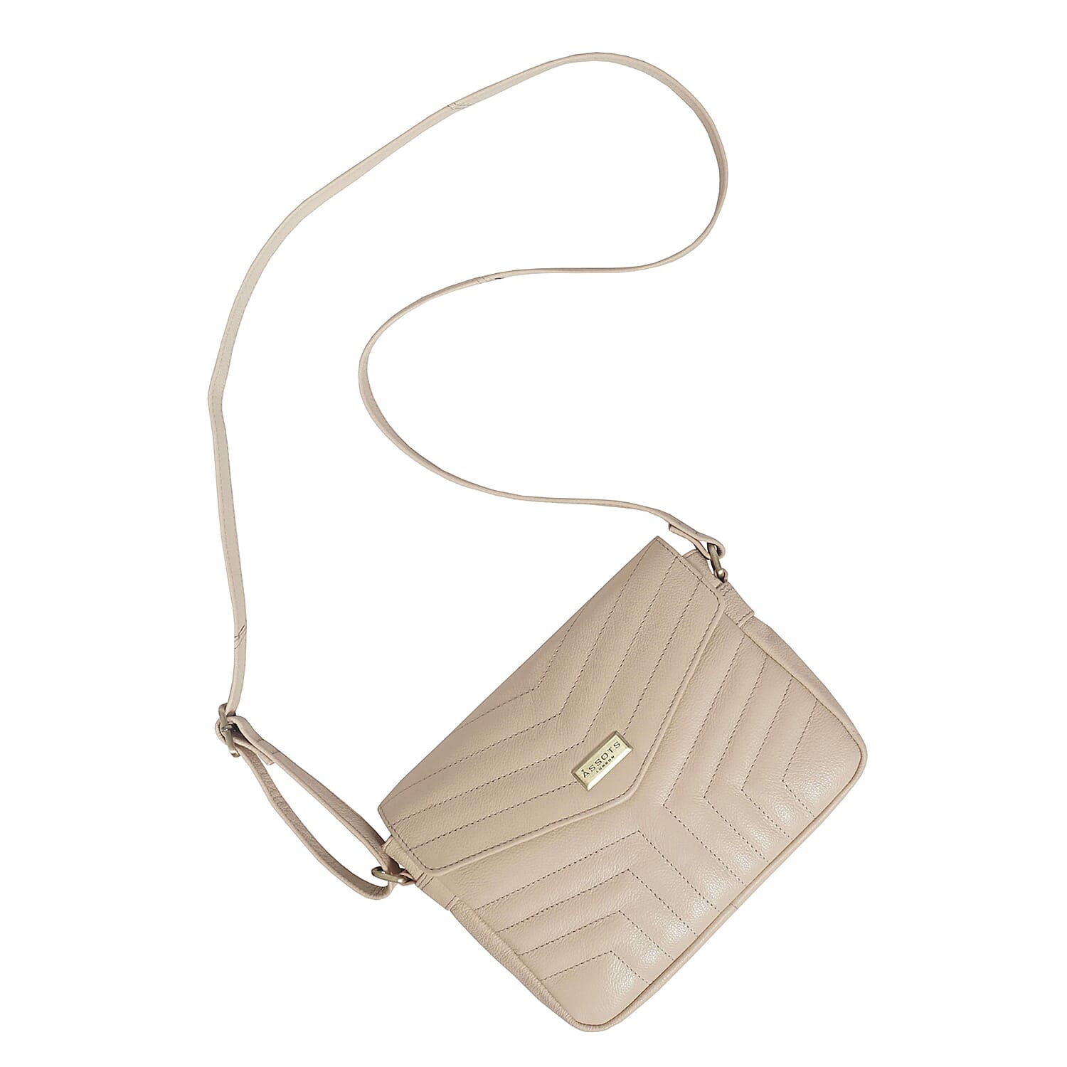 Assots London Genuine Leather Jessica Quilted Crossbody Bag - Nude