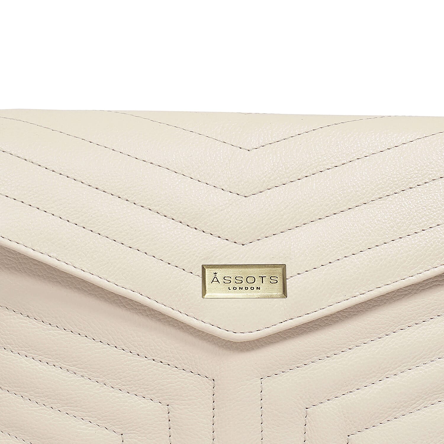 Assots London Genuine Leather Jessica Quilted Crossbody Bag - Nude