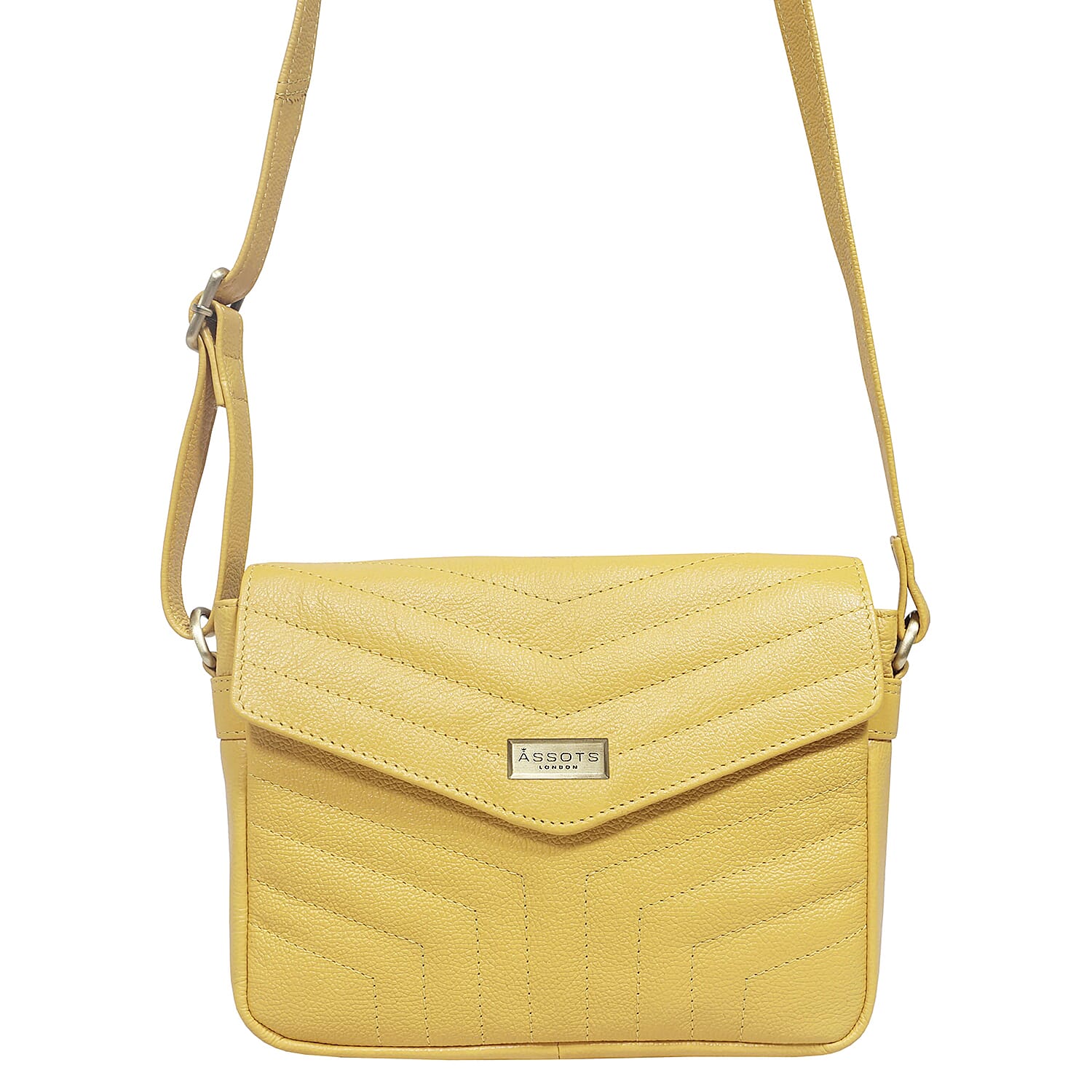 Assots London Genuine Leather Jessica Quilted Crossbody Bag - Yellow