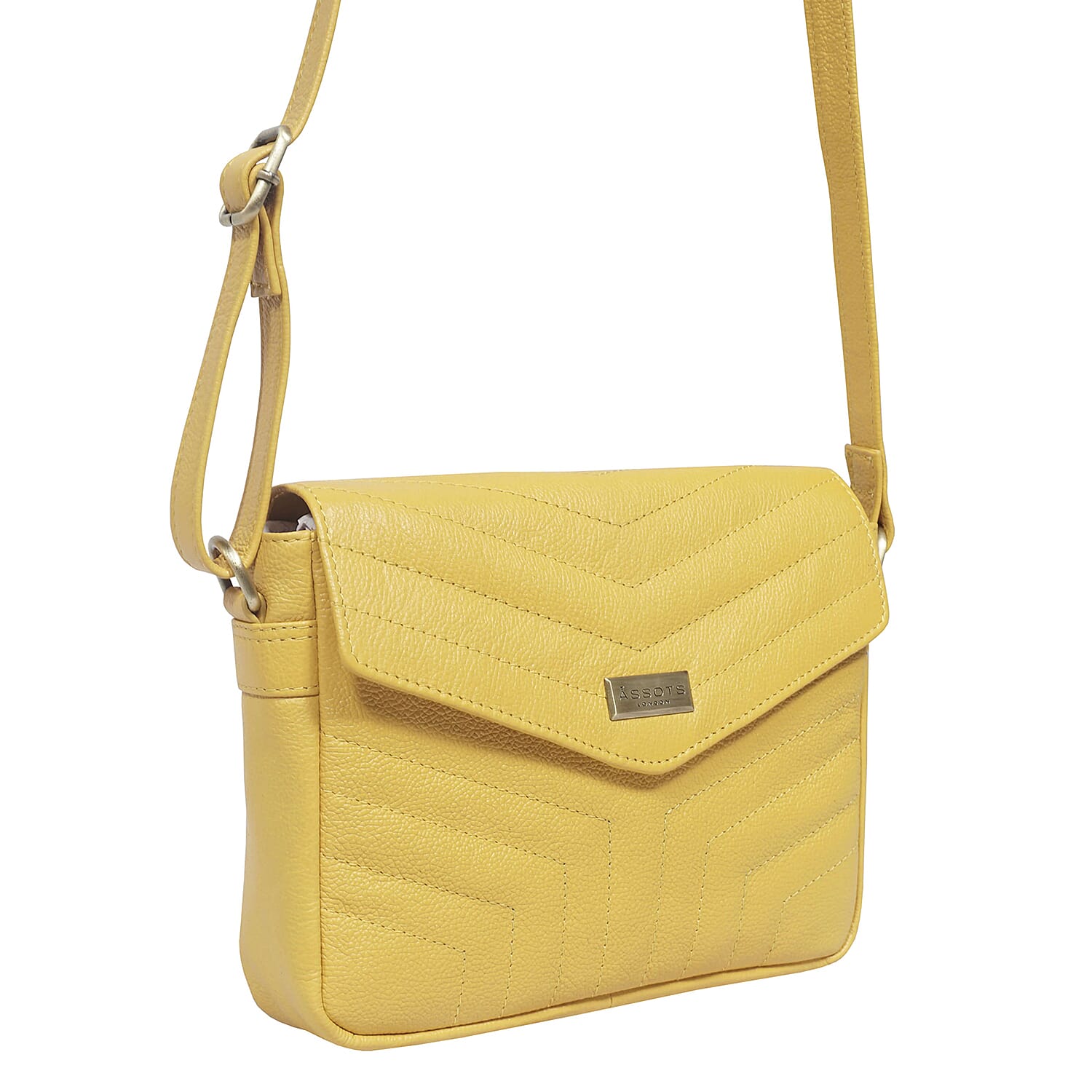 Assots London Genuine Leather Jessica Quilted Crossbody Bag - Yellow