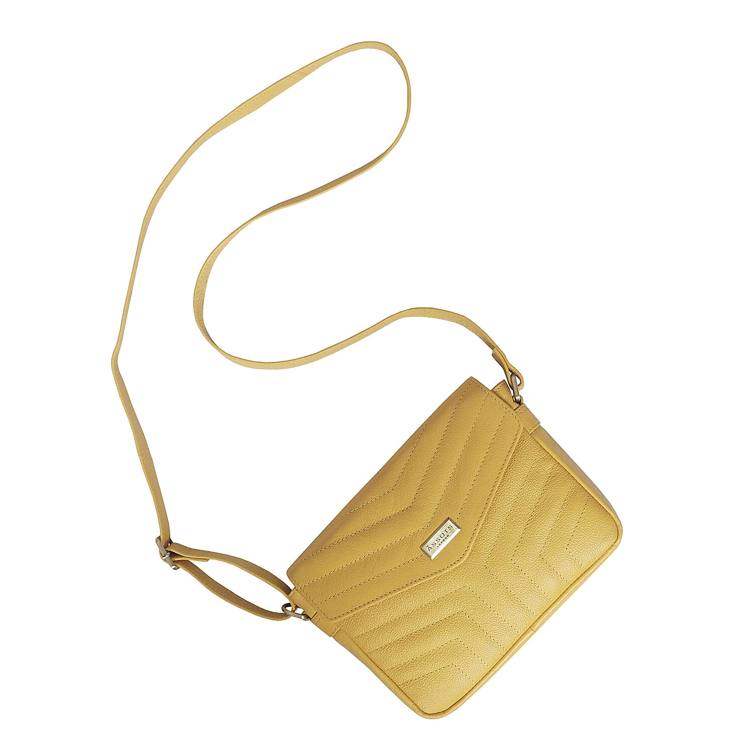 Assots London Genuine Leather Jessica Quilted Crossbody Bag - Yellow