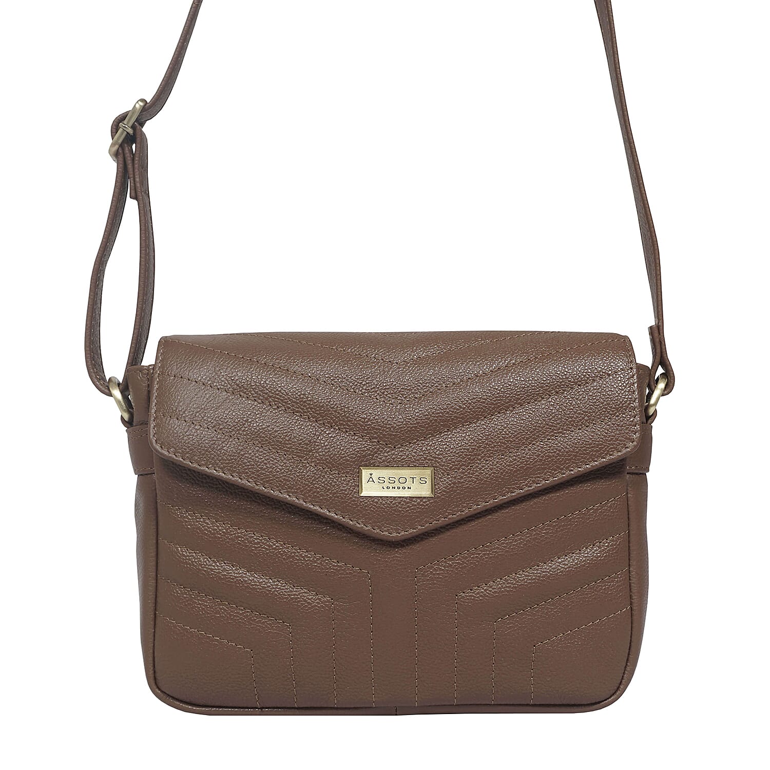 Assots London Genuine Leather Jessica Quilted Crossbody Bag - Brown