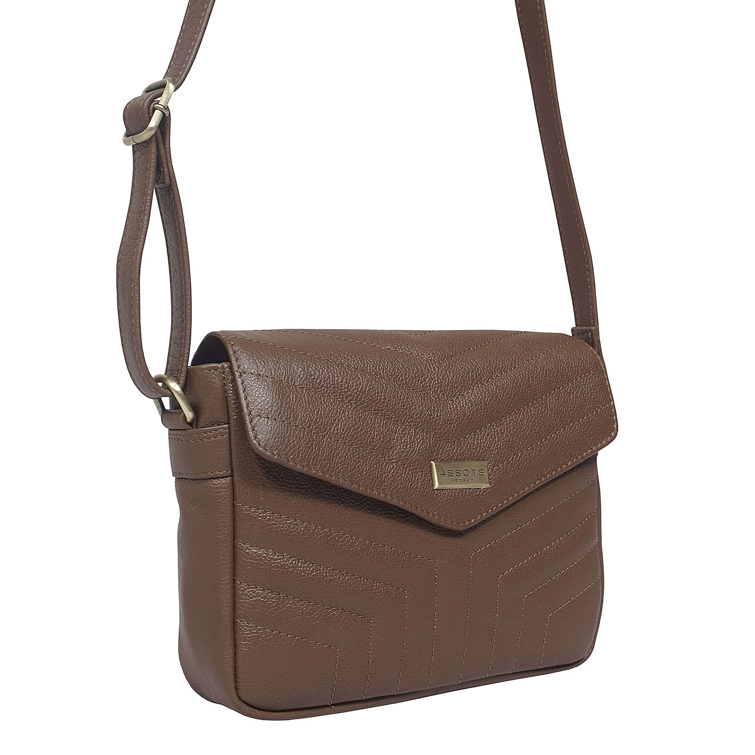 Assots London Genuine Leather Jessica Quilted Crossbody Bag - Brown