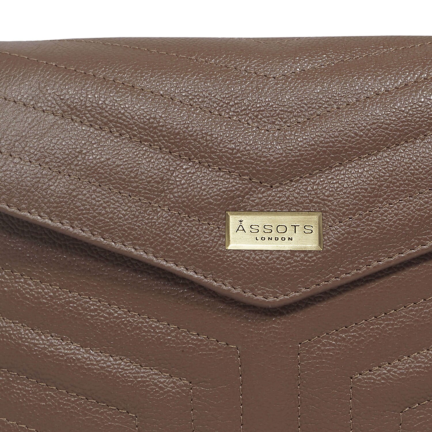 Assots London Genuine Leather Jessica Quilted Crossbody Bag - Brown