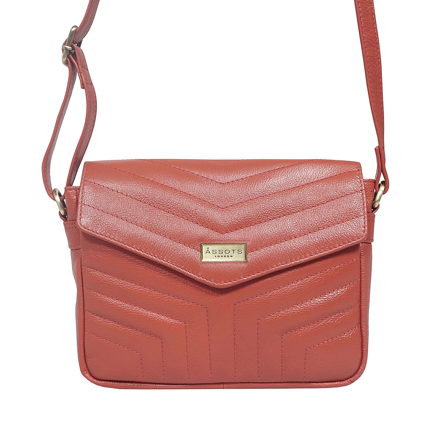 Assots London Genuine Leather Jessica Quilted Crossbody Bag - Red