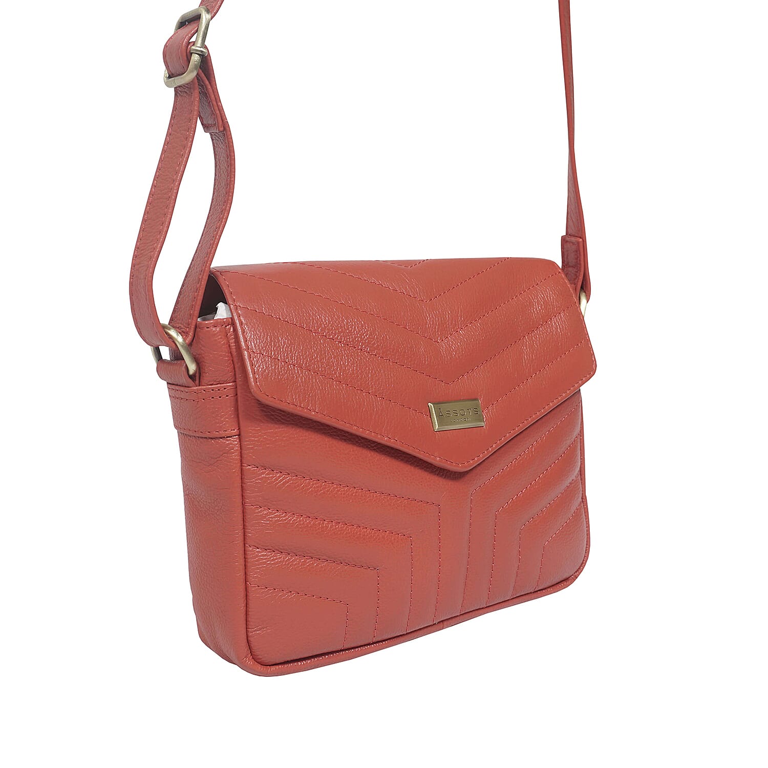 Assots London Genuine Leather Jessica Quilted Crossbody Bag - Red