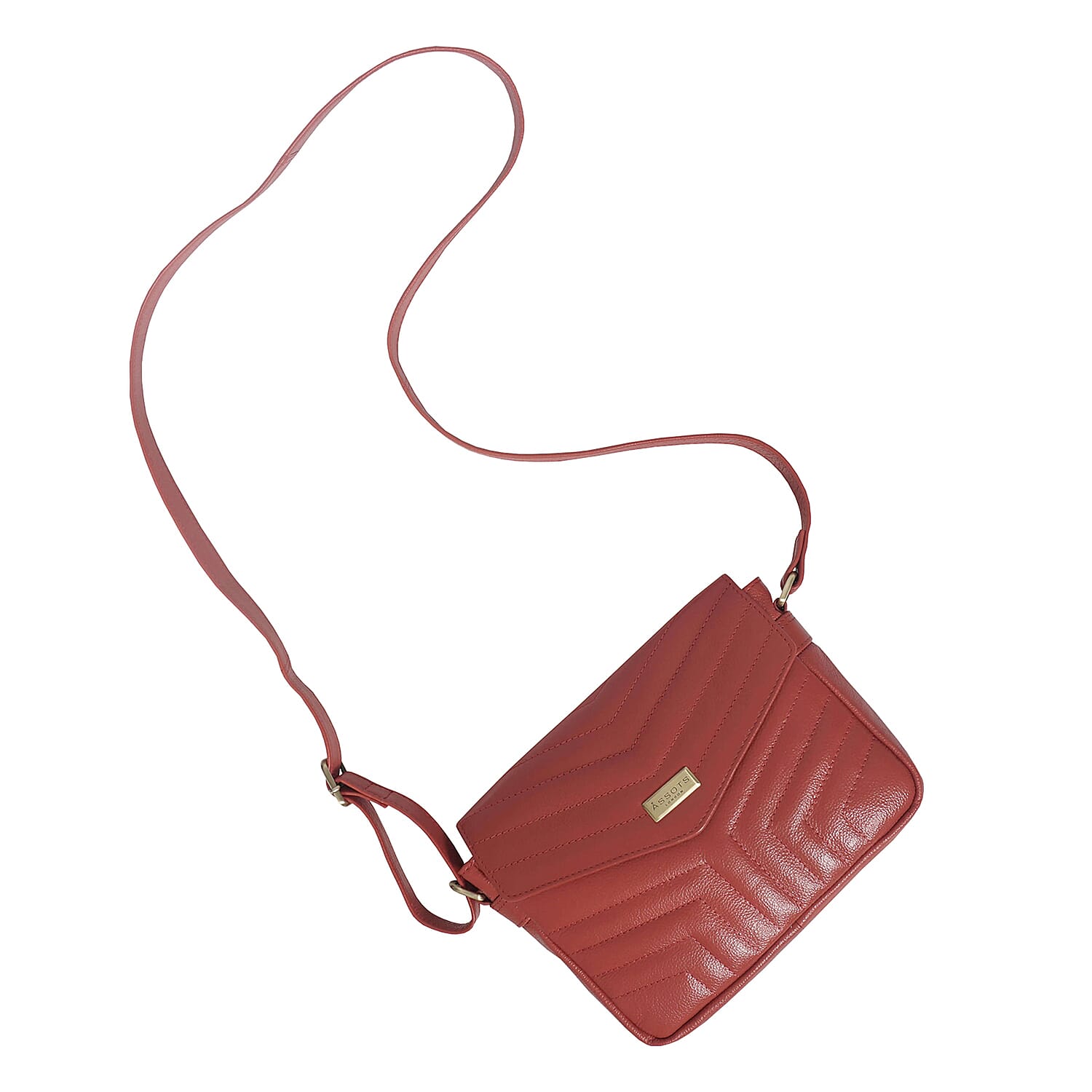 Assots London Genuine Leather Jessica Quilted Crossbody Bag - Red