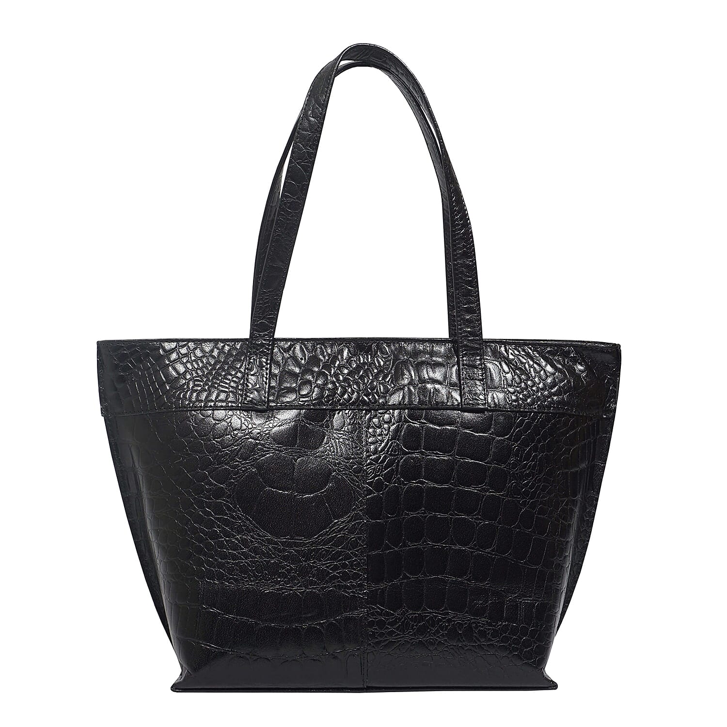 Assots London Emma Genuine Leather Croc Pattern Tote Bag (Size 42x26x13 Cm) - Black