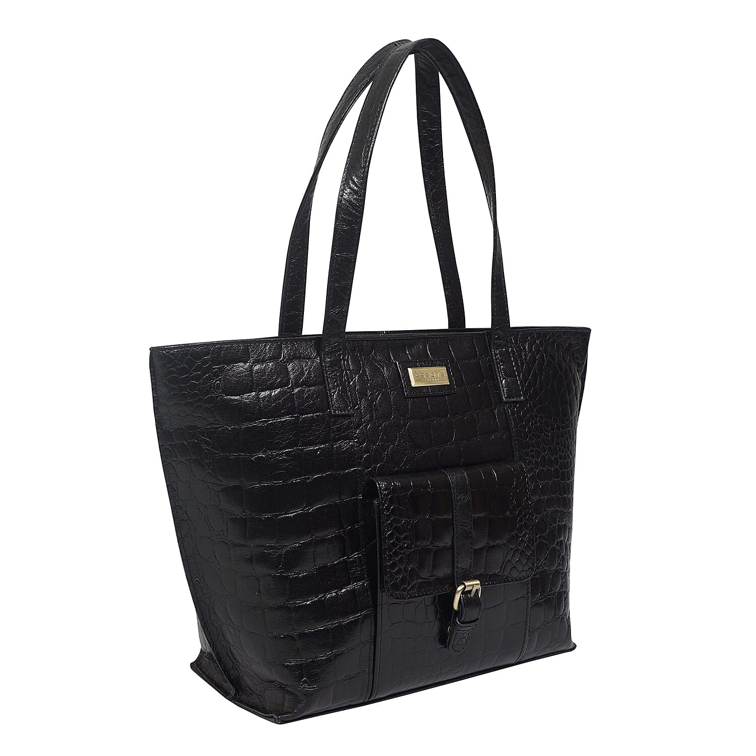 Assots London Emma Genuine Leather Croc Pattern Tote Bag (Size 42x26x13 Cm) - Black