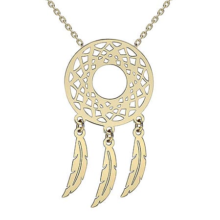 9K Yellow Gold 13.5mm X 26mm Circle Cutout Dream Catcher Necklace 16-18 Inch