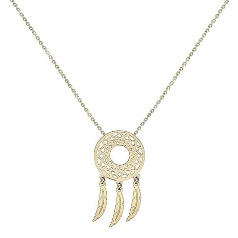 9K Yellow Gold 13.5mm X 26mm Circle Cutout Dream Catcher Necklace 16-18 Inch