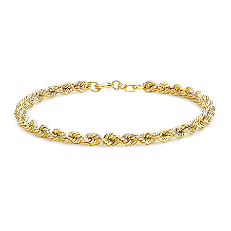 9K Yellow Gold Hollow Rope Chain Bracelet 7 Inch