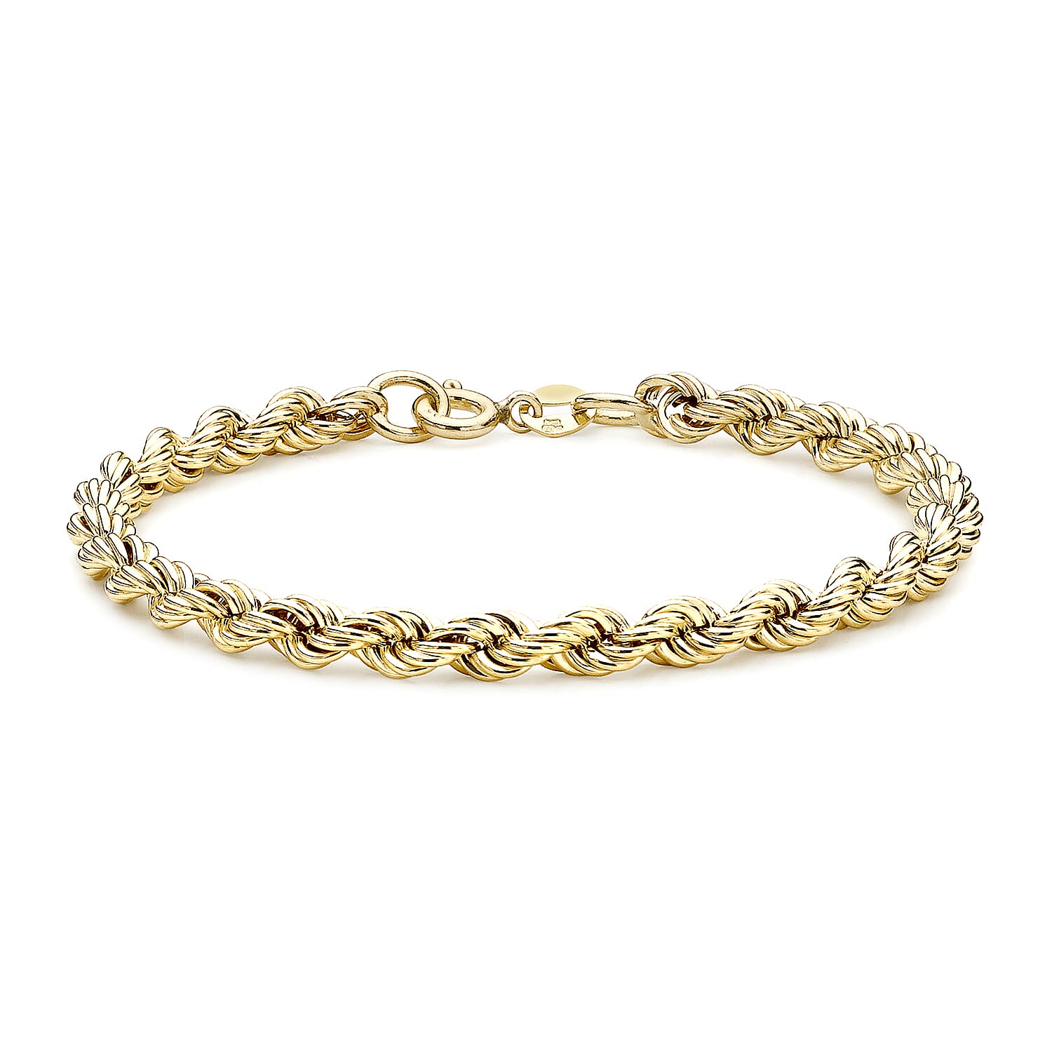 9K Yellow Gold Hollow Rope Chain Bracelet 7 Inch