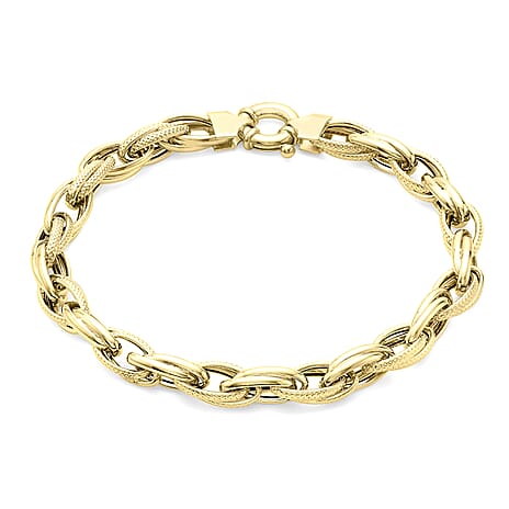 9K Yellow Gold 6.3mm Textured Link Bracelet 7.5 Inch