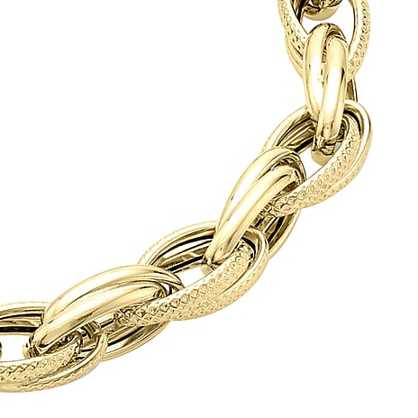 9K Yellow Gold 6.3mm Textured Link Bracelet 7.5 Inch