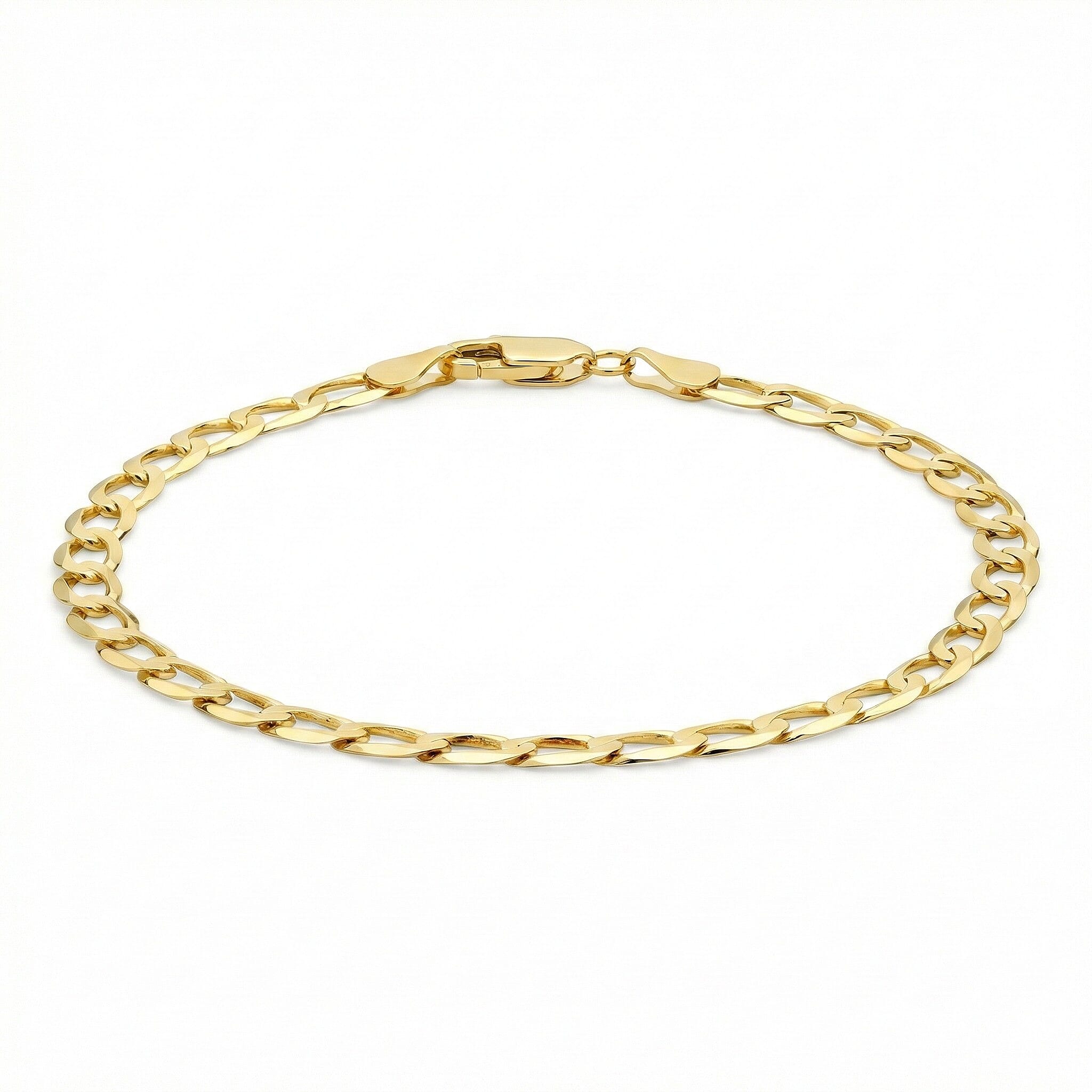 9K Yellow Gold Diamond Cut Flat Curb Bracelet 7 Inch