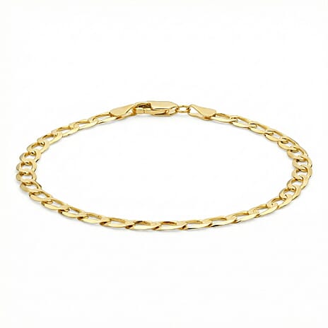 9K Yellow Gold Diamond Cut Flat Curb Bracelet 7 Inch