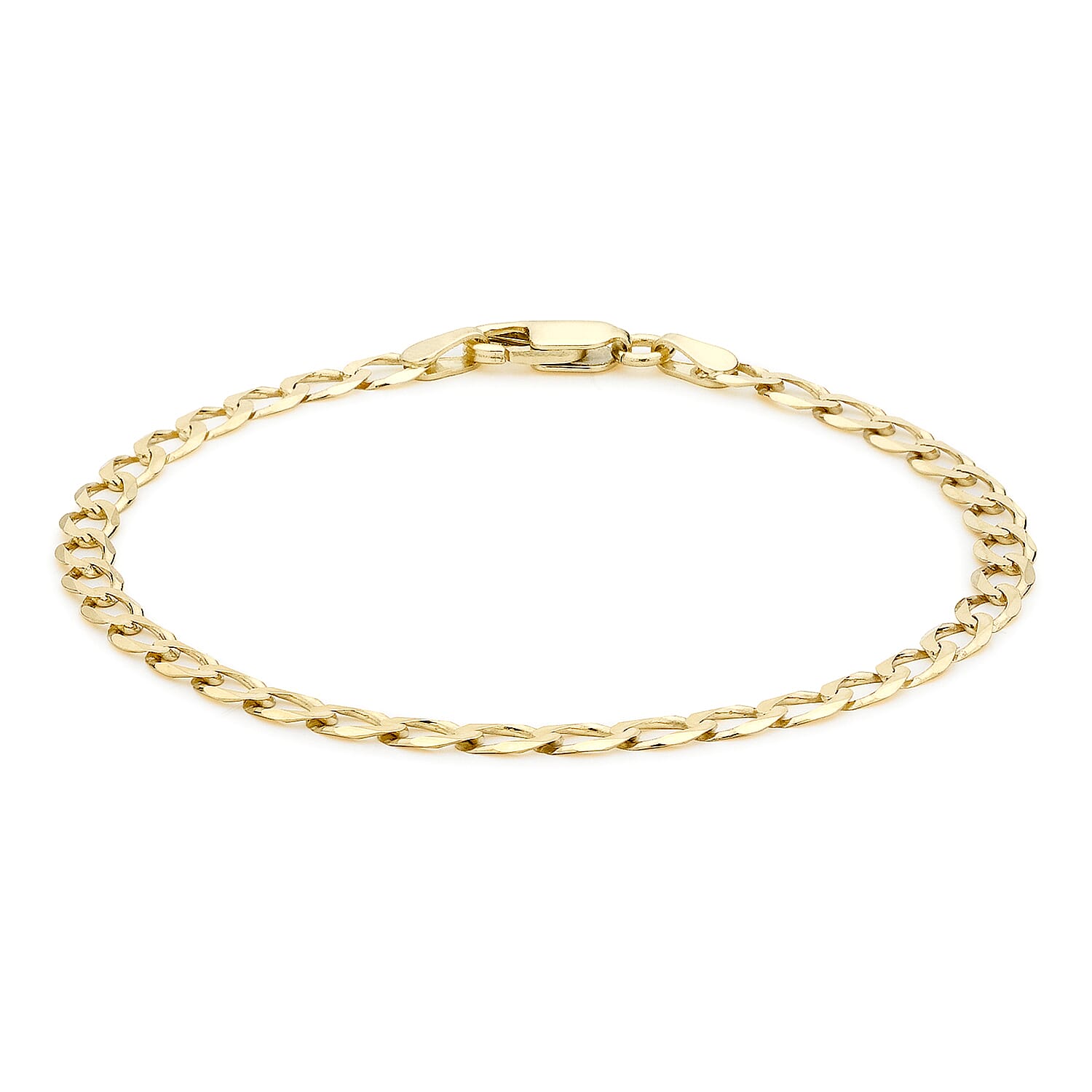 9K Yellow Gold Diamond Cut Flat Curb Bracelet 7 Inch