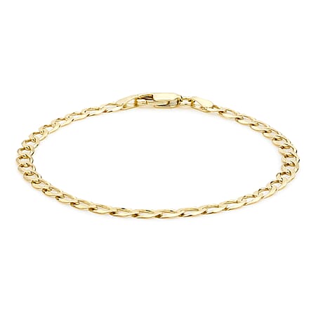 9K Yellow Gold Diamond Cut Flat Curb Bracelet 7 Inch