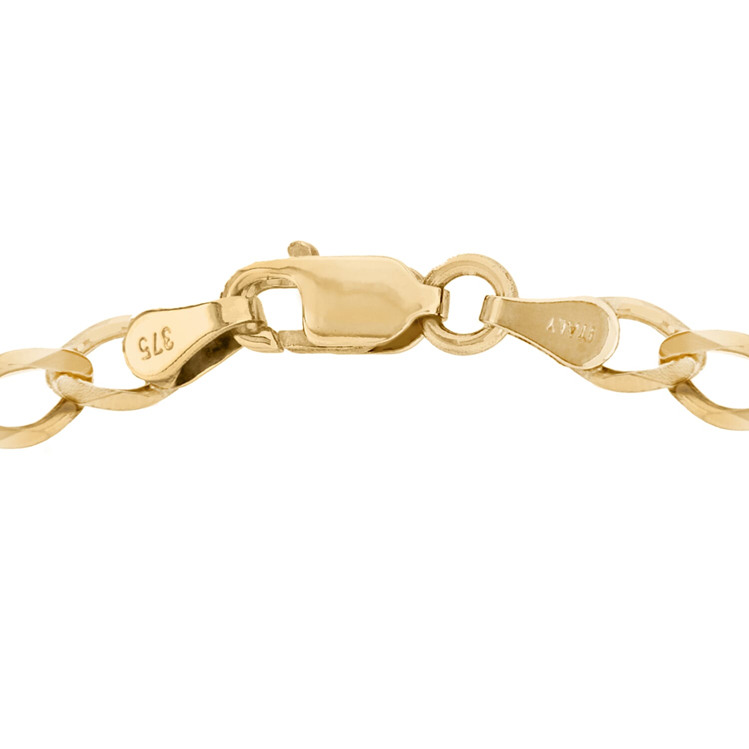 9K Yellow Gold Diamond Cut Flat Curb Bracelet 7 Inch