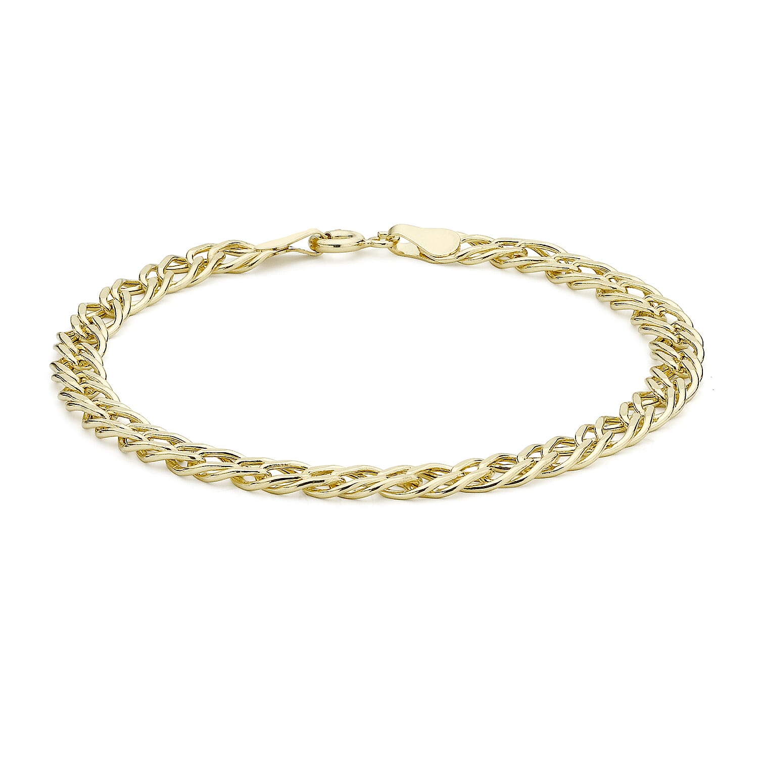 9K Yellow Gold 5mm Diamond Cut Hollow Double-Curb Bracelet 7 Inch