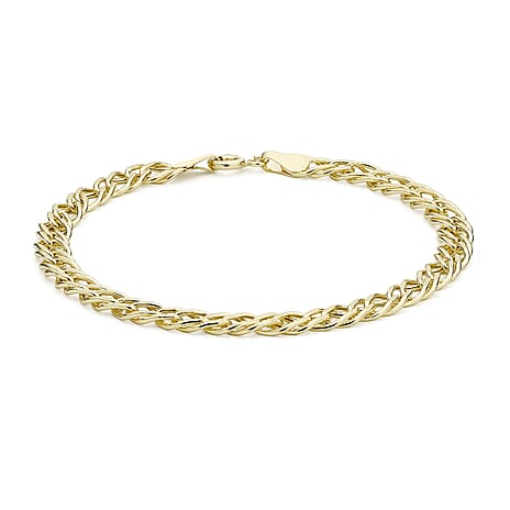 9K Yellow Gold 5mm Diamond Cut Hollow Double-Curb Bracelet 7 Inch