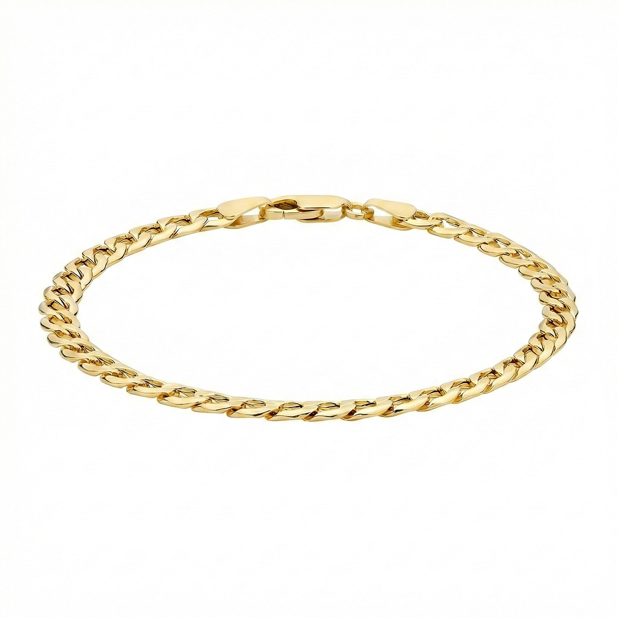 9K Yellow Gold Hollow 6 Sided Curb Chain Bracelet 7.5 Inch