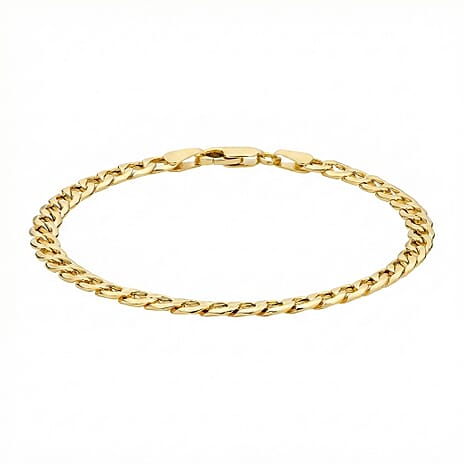 9K Yellow Gold Hollow 6 Sided Curb Chain Bracelet 7.5 Inch