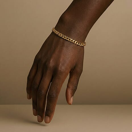 9K Yellow Gold Hollow 6 Sided Curb Chain Bracelet 7.5 Inch