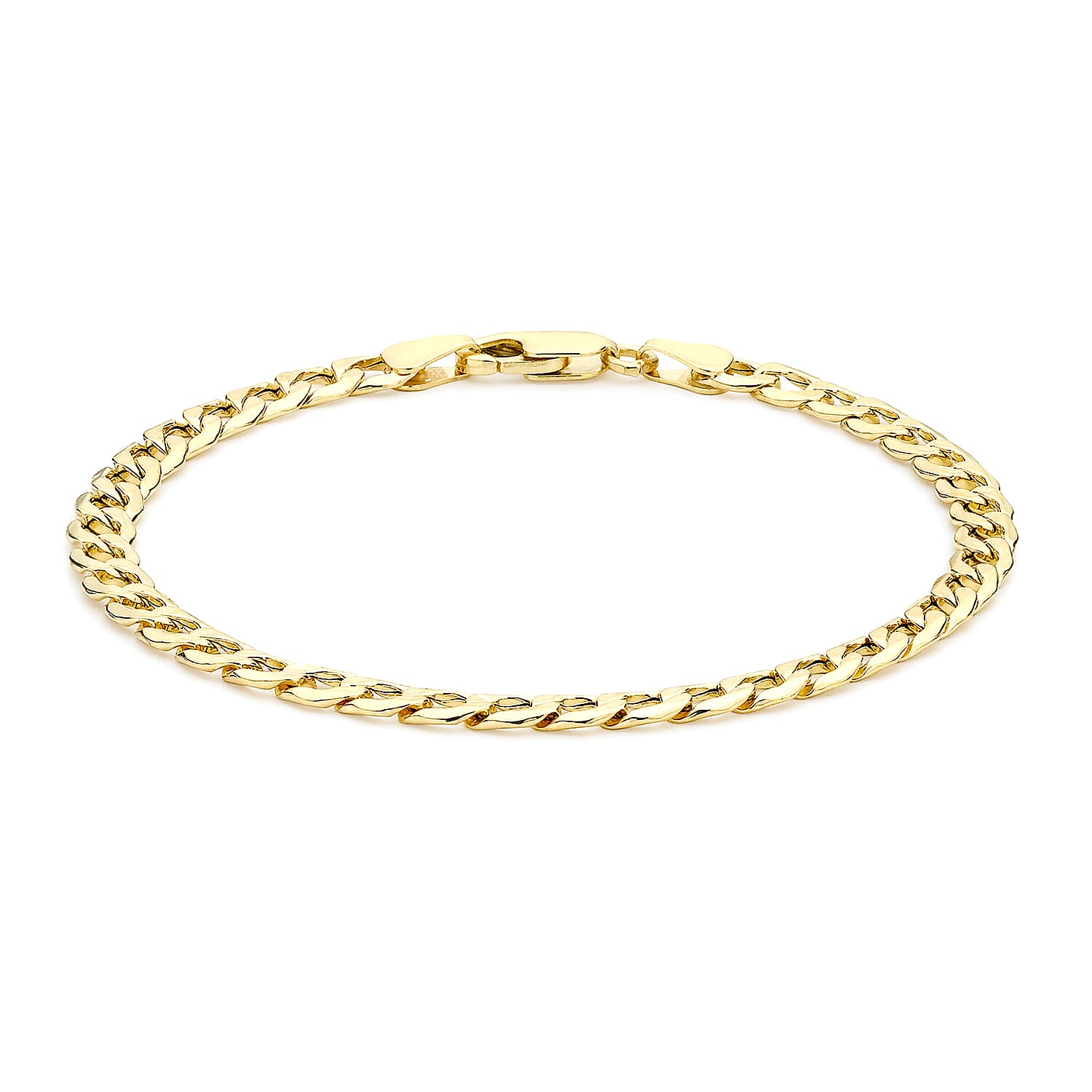 9K Yellow Gold Hollow 6 Sided Curb Chain Bracelet 7.5 Inch