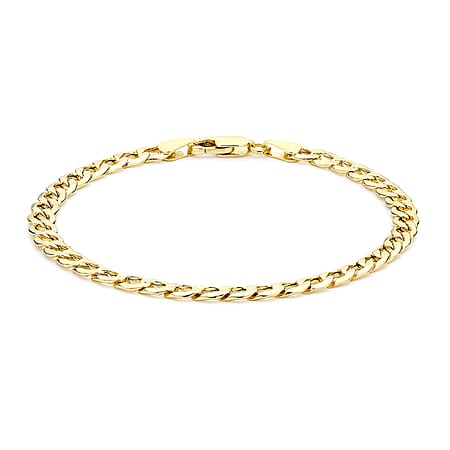 9K Yellow Gold Hollow 6 Sided Curb Chain Bracelet 7.5 Inch