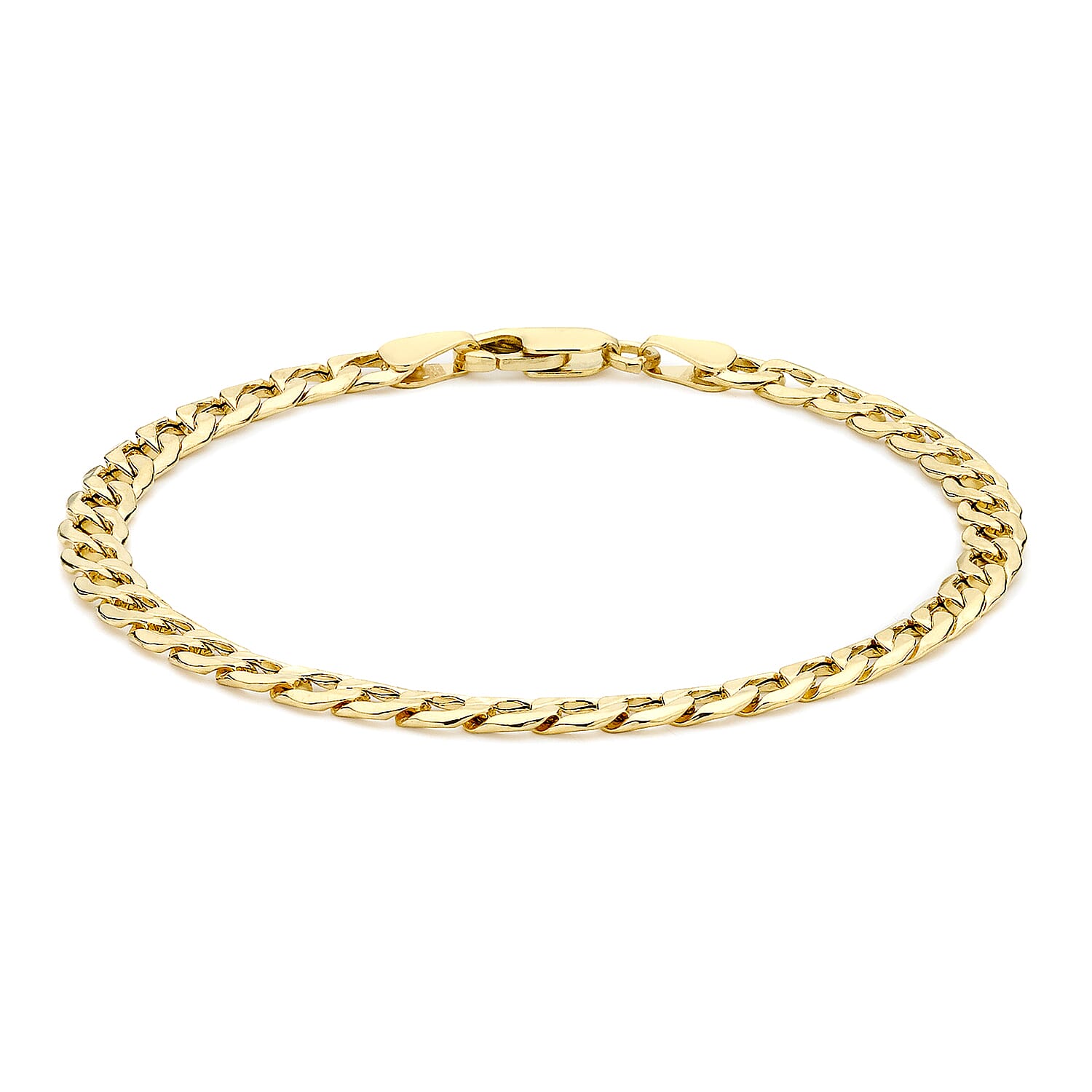9K Yellow Gold Hollow 6 Sided Curb Chain Bracelet 8.5 Inch