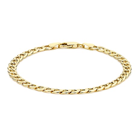 9K Yellow Gold Hollow 6 Sided Curb Chain Bracelet 8.5 Inch