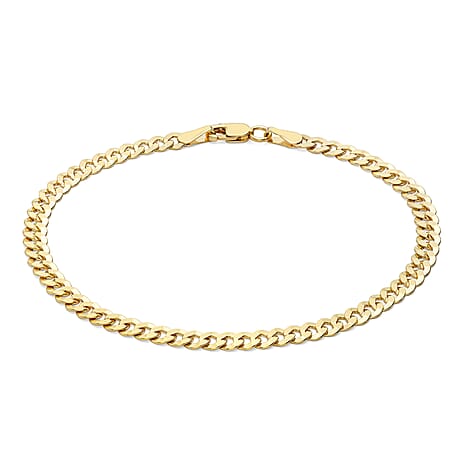 9K Yellow Gold Diamond Cut Flat Curb Chain Bracelet 7.5 Inch